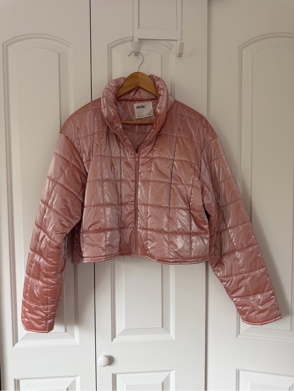 Elodie Shiny Blush Pink Quilted Crop Jacket